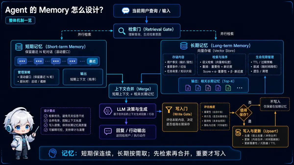 Agent 短期记忆与长期记忆的检索、合并和受控写入机制