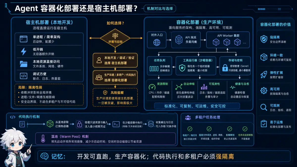 Agent 本地宿主机开发与生产容器化部署的选型和隔离架构