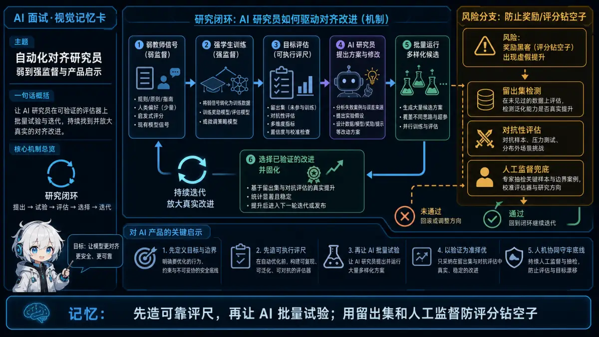 自动化对齐研究以可验证评估器驱动批量实验,并通过留出集对抗评估和人工监督防止奖励投机