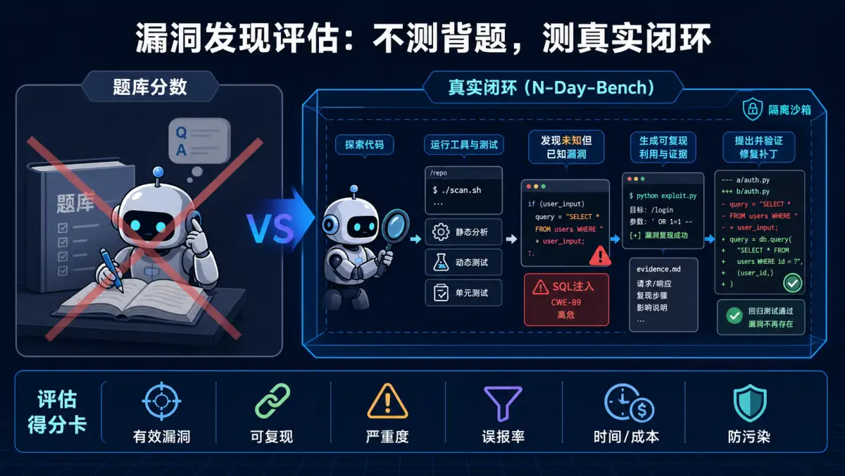 漏洞发现基准从代码探索、动态测试到复现证据和补丁验证的真实闭环图