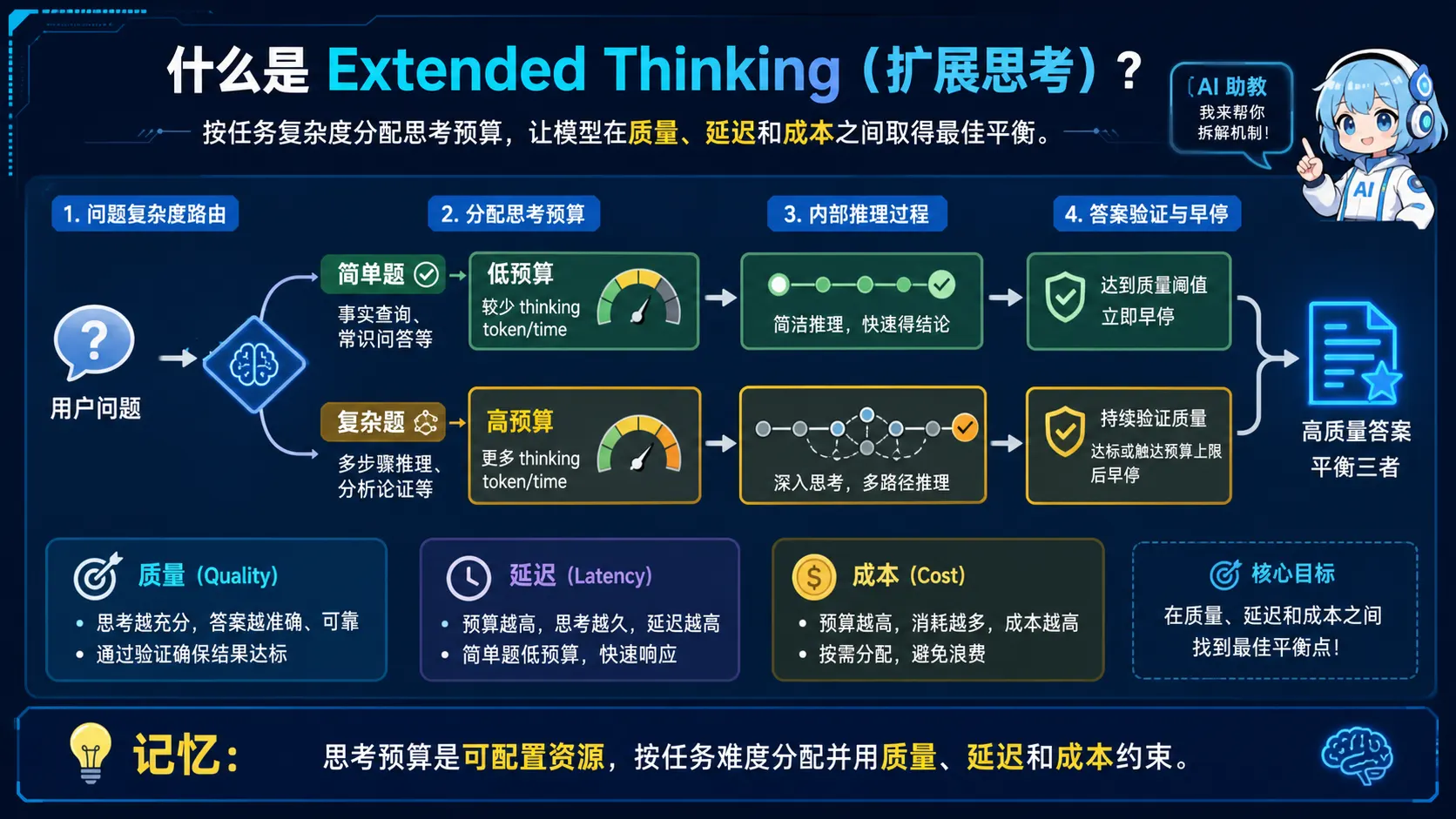 扩展思考按任务复杂度分配预算并平衡质量延迟成本图解