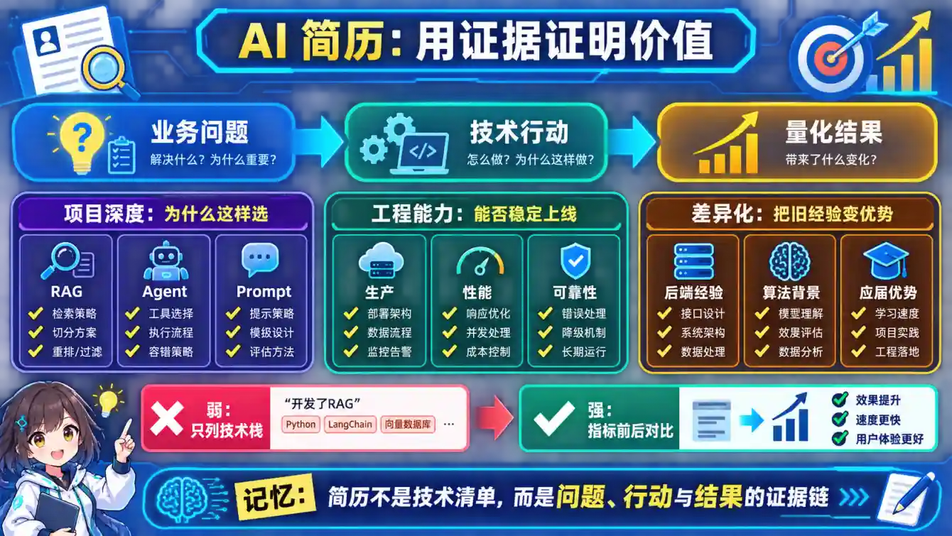 AI应用工程师简历从业务问题到技术行动和量化结果的证据链图解