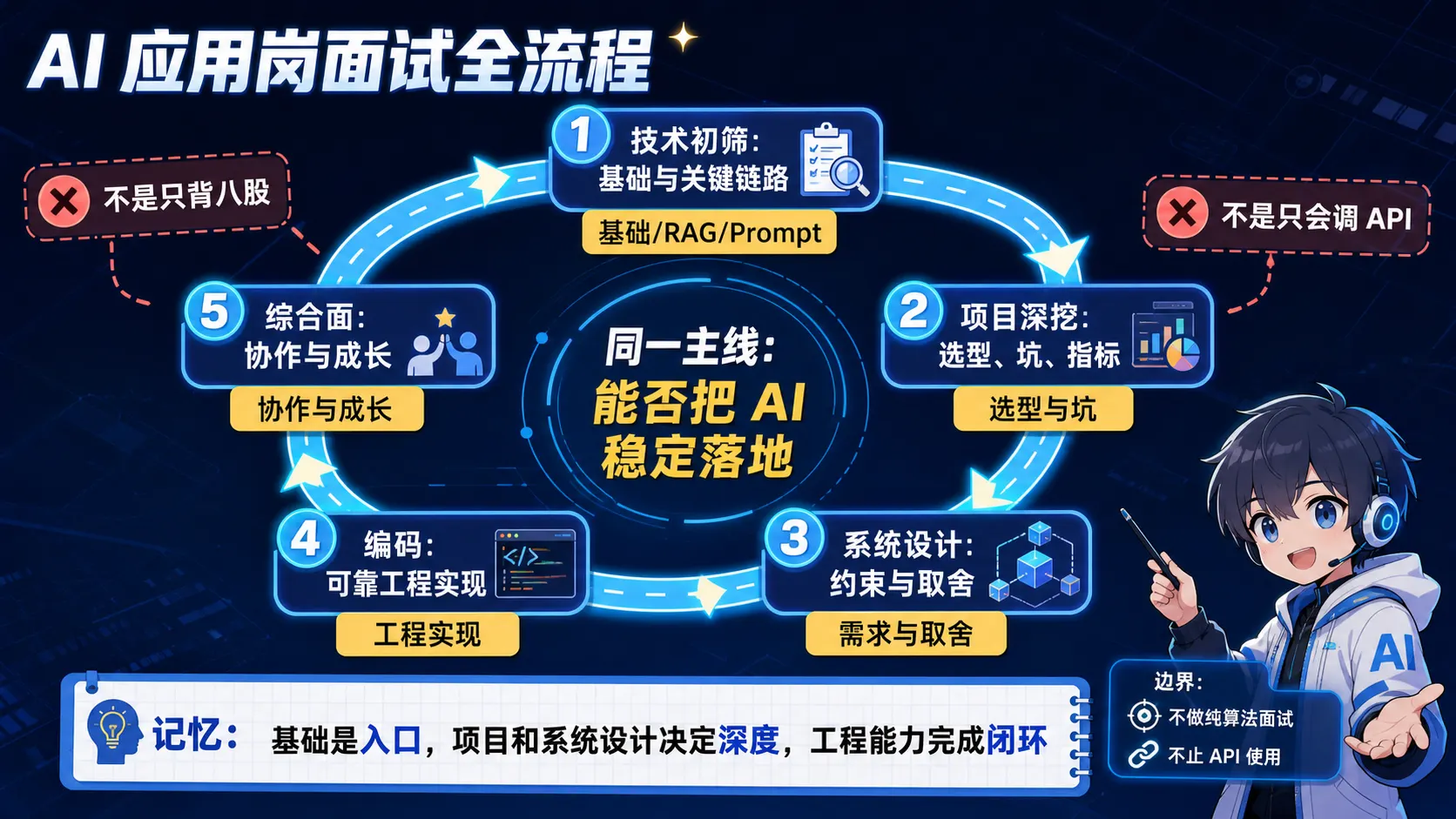 AI应用工程师从技术初筛到项目系统设计编码和综合面的面试流程图解