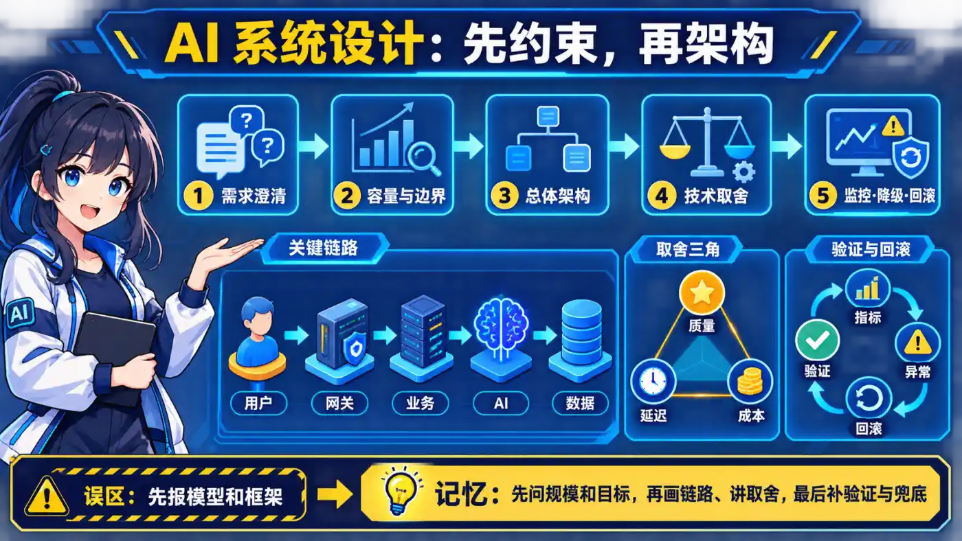 AI系统设计从需求约束到架构取舍监控降级和回滚的方法图解