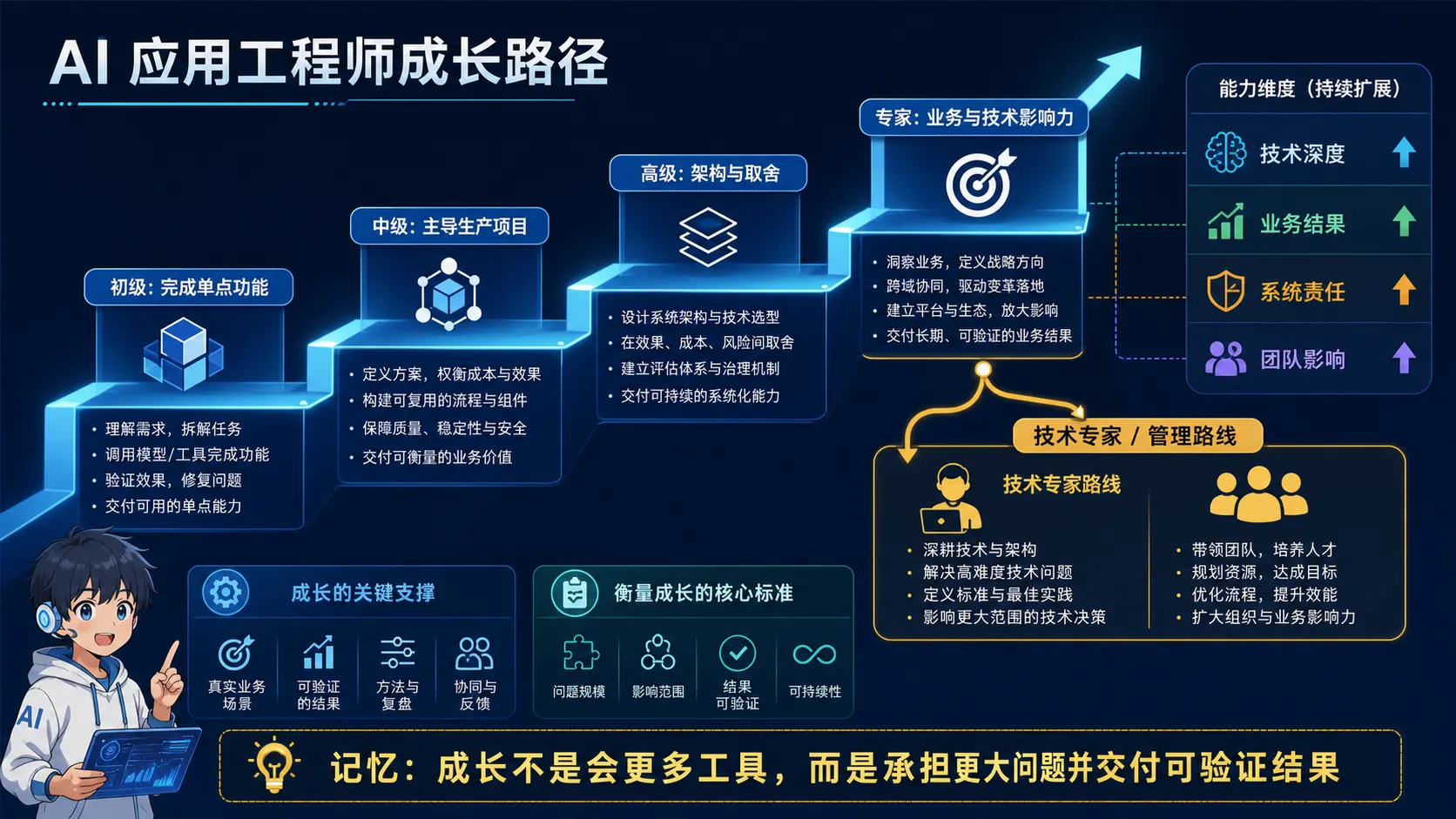 AI应用工程师从单点功能到生产项目架构和业务影响力的成长路径图解