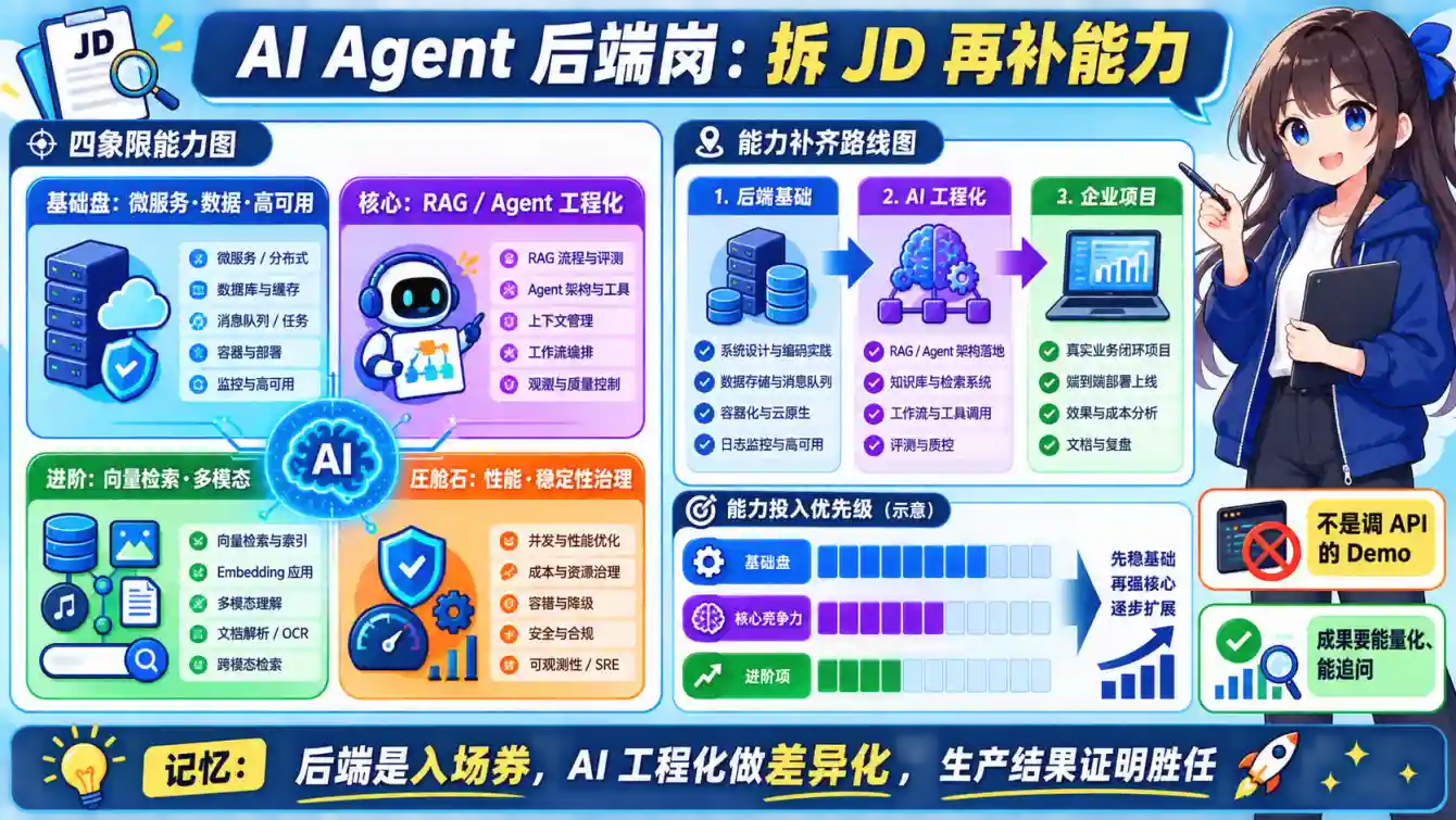 AI Agent后端岗位的后端基础AI工程化进阶能力与稳定性治理能力图解