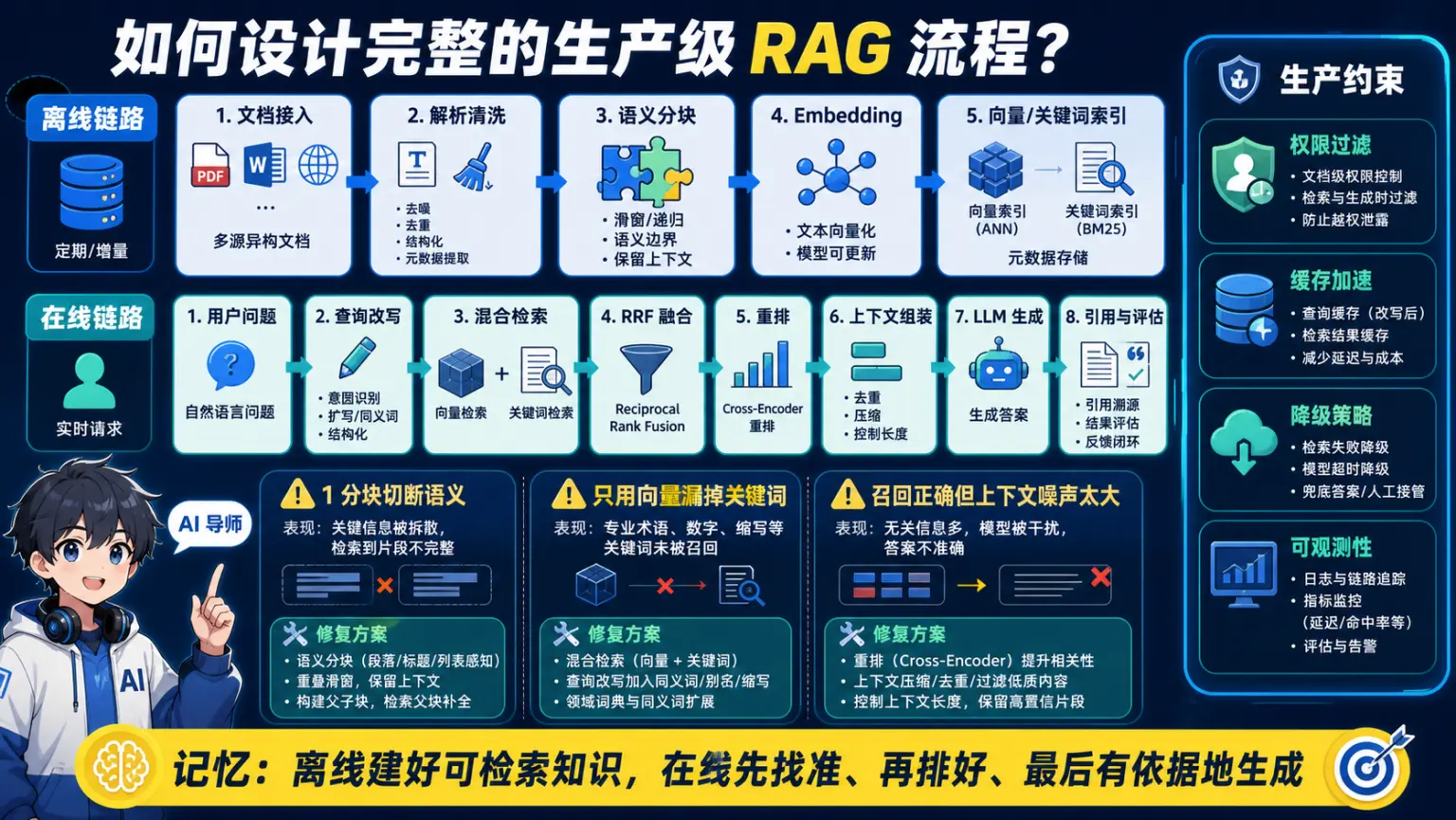 生产级RAG离线知识加工在线检索重排生成评估完整流程图解