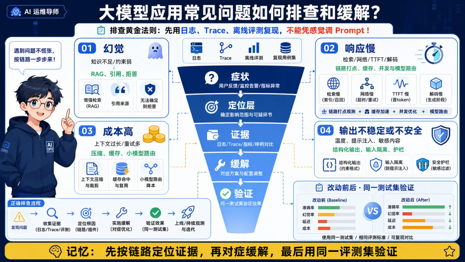 大模型应用幻觉延迟成本与安全问题证据驱动排查图解