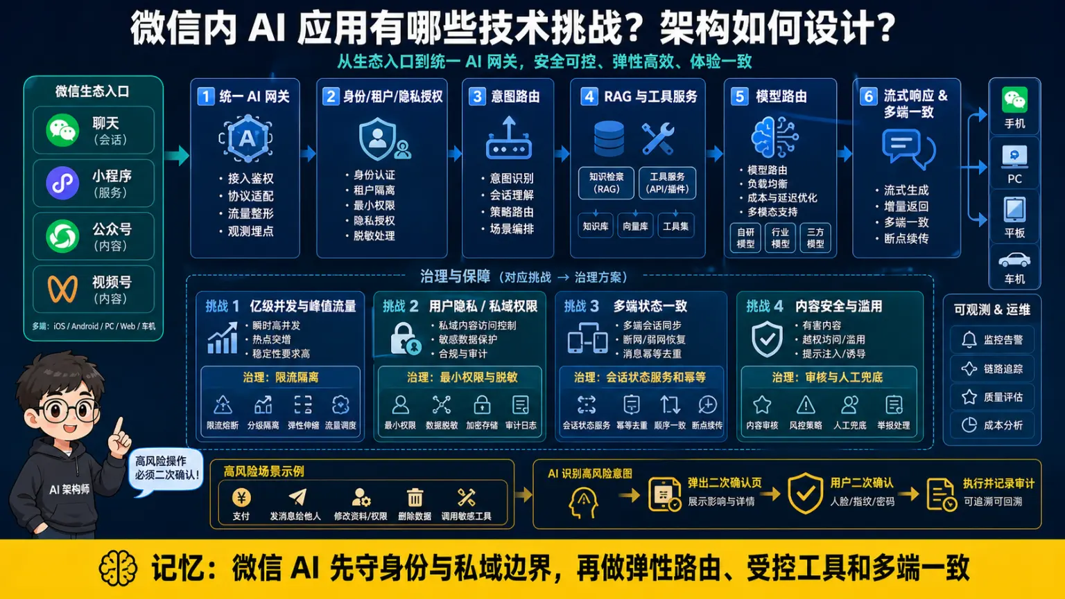 微信AI应用身份隐私弹性路由受控工具和多端一致架构图解