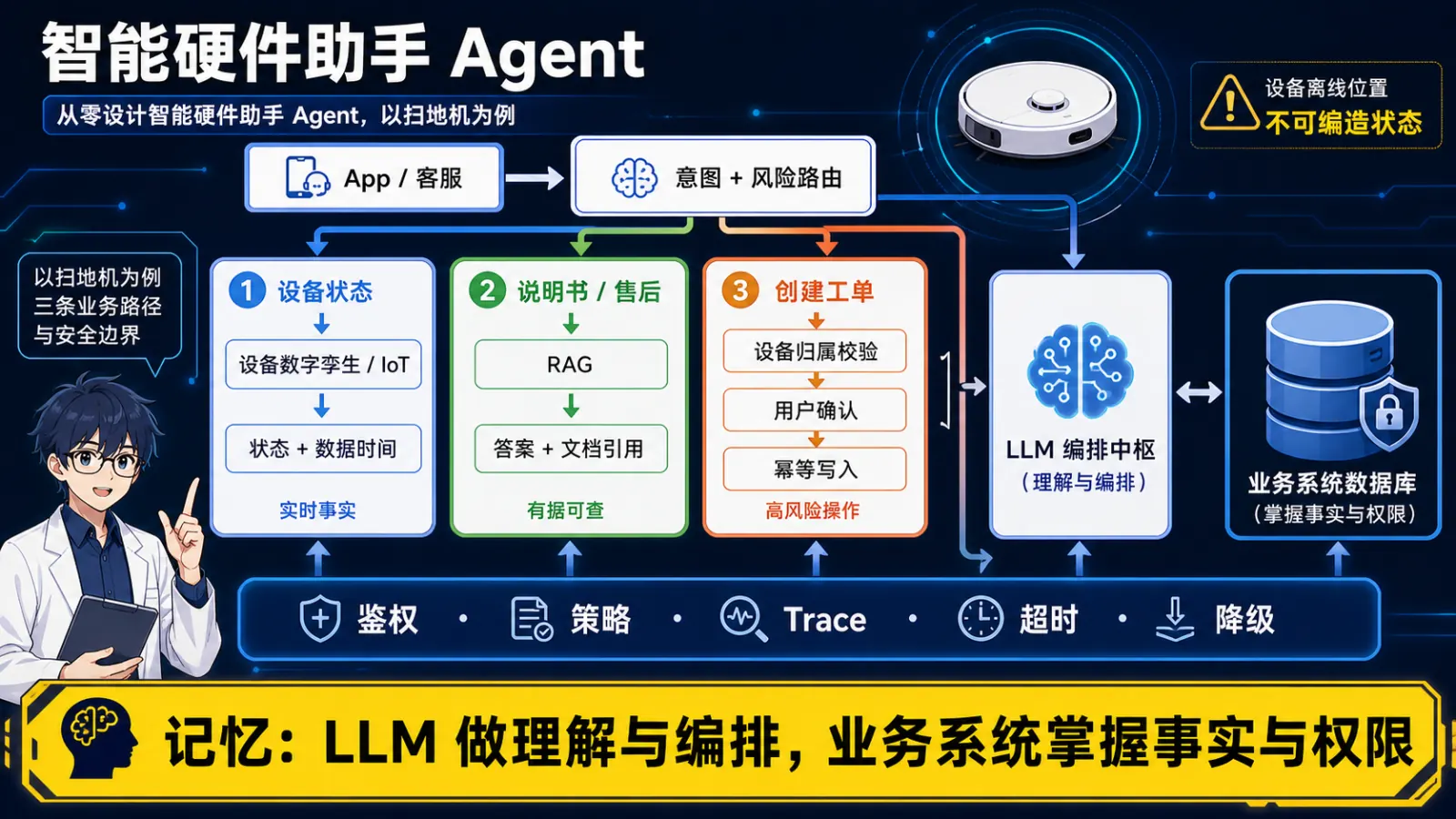 智能硬件助手Agent三条业务路径与安全底座图解
