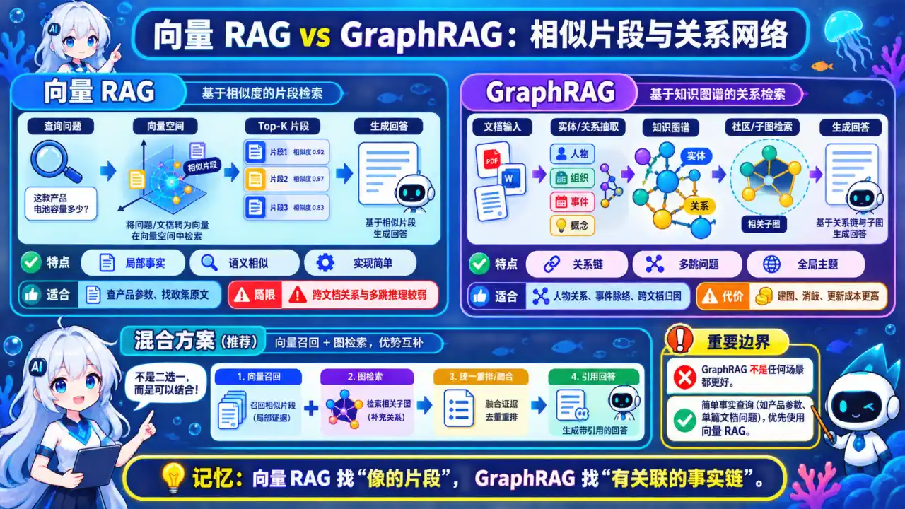 GraphRAG 与向量 RAG 对比图解