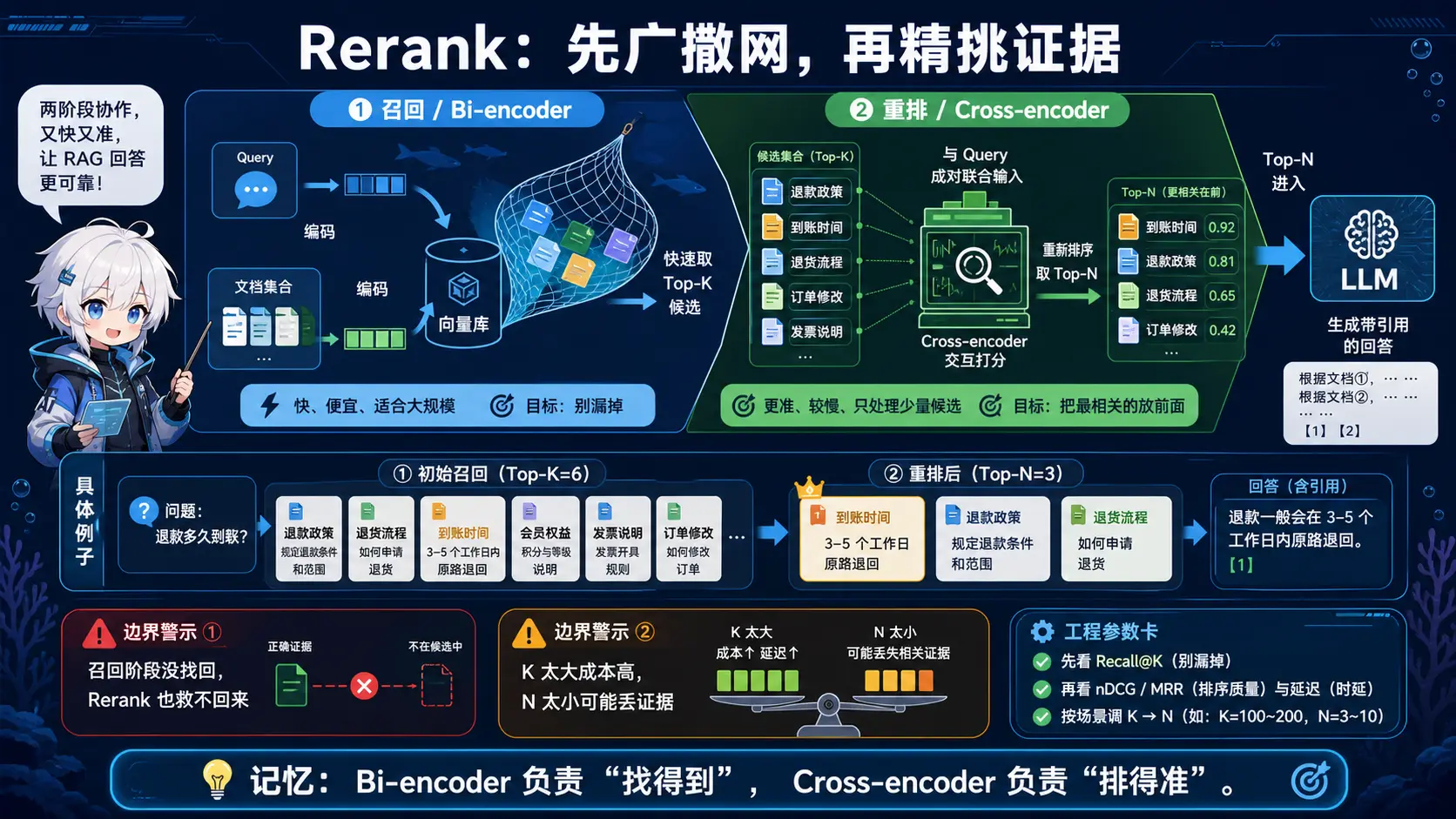 Bi-encoder 召回与 Cross-encoder 重排图解