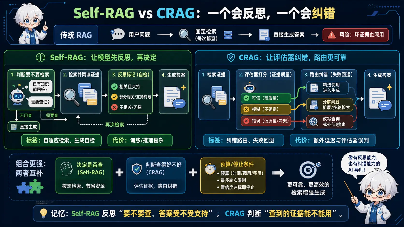 Self-RAG 与 CRAG 反思纠错图解