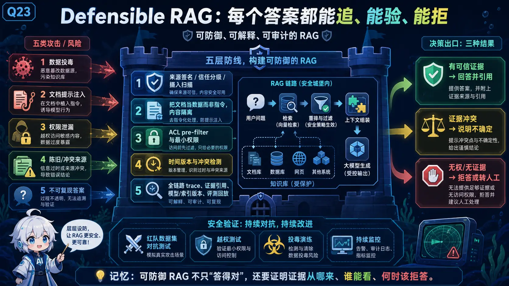 Defensible RAG 五类风险与五层防线图解