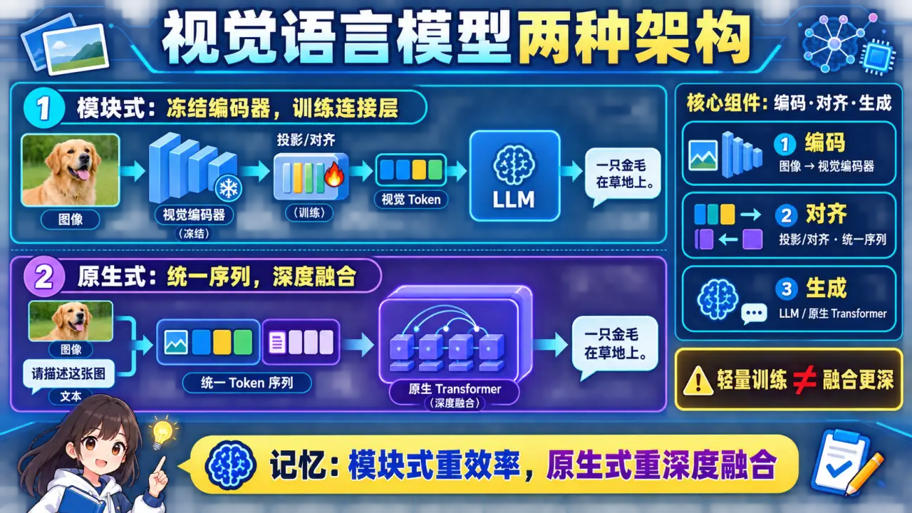 21 模块 Q3 教学图:视觉语言模型的核心架构是怎样的?