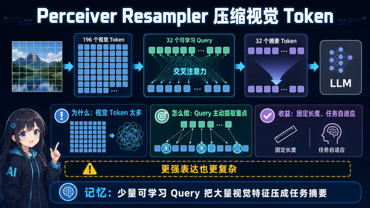 21 模块 Q4 教学图:什么是Perceiver Resampler?和线性投影比有什么优势?