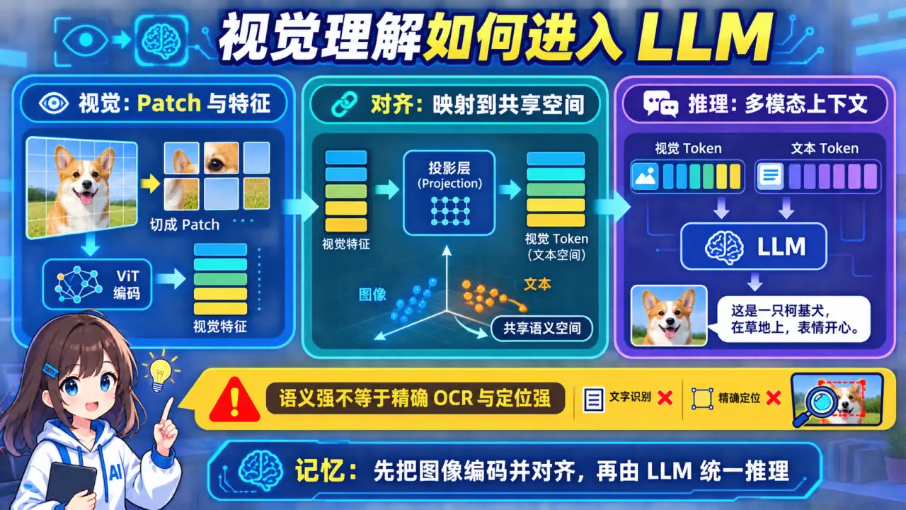 21 模块 Q7 教学图:GPT-4V如何实现视觉理解?和纯文本LLM有什么本质区别?