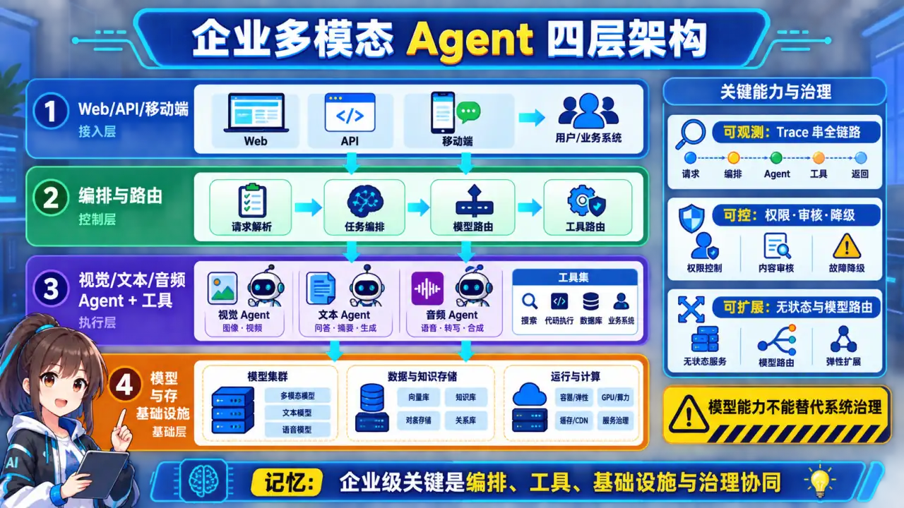 21 模块 Q11 教学图:如何设计一个企业级多模态Agent系统?架构是怎样的?
