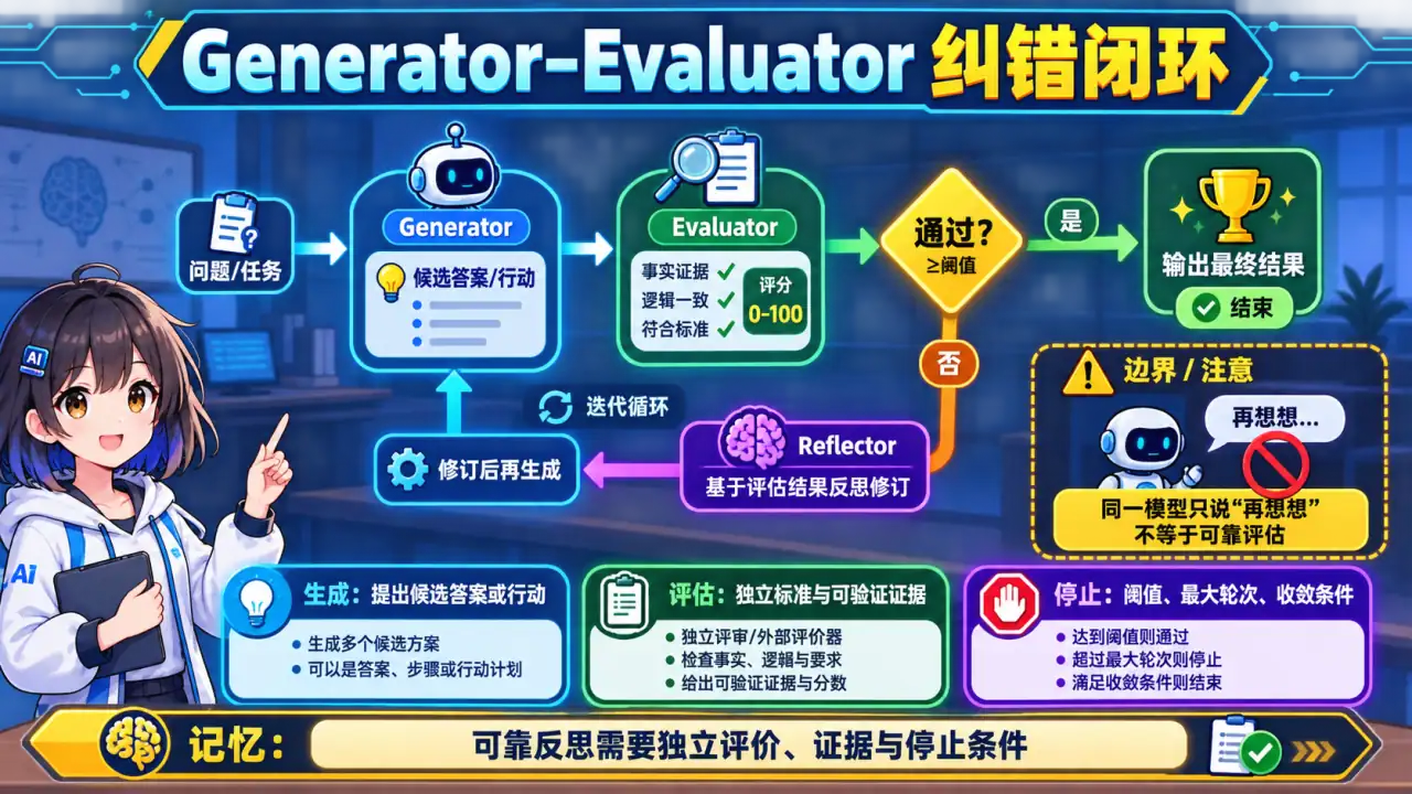 22 模块 Q7 教学图:什么是 Generator-Evaluator 架构?为什么需要反思?