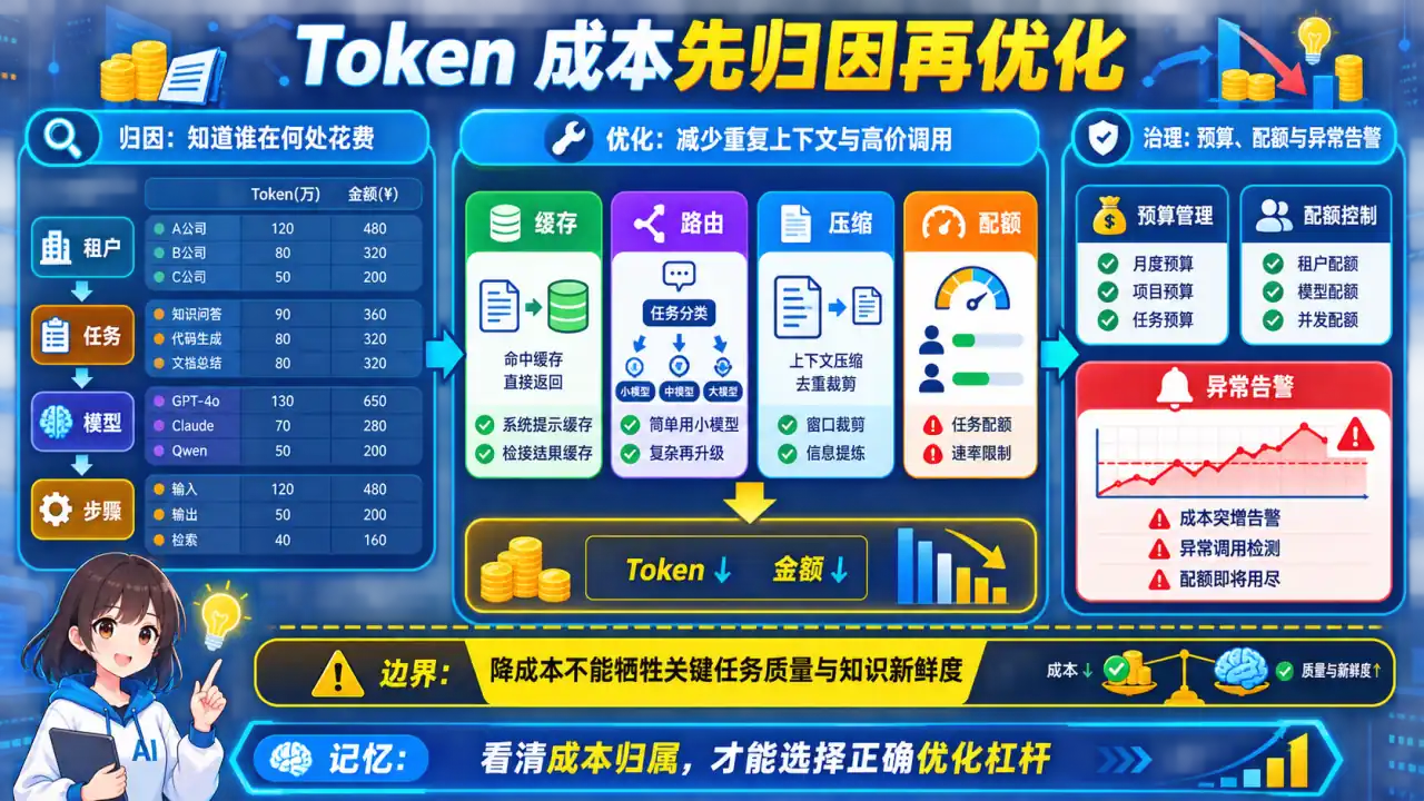 23 模块 Q3 教学图:如何监控 Agent 的 Token 消耗和成本?有哪些优化策略?