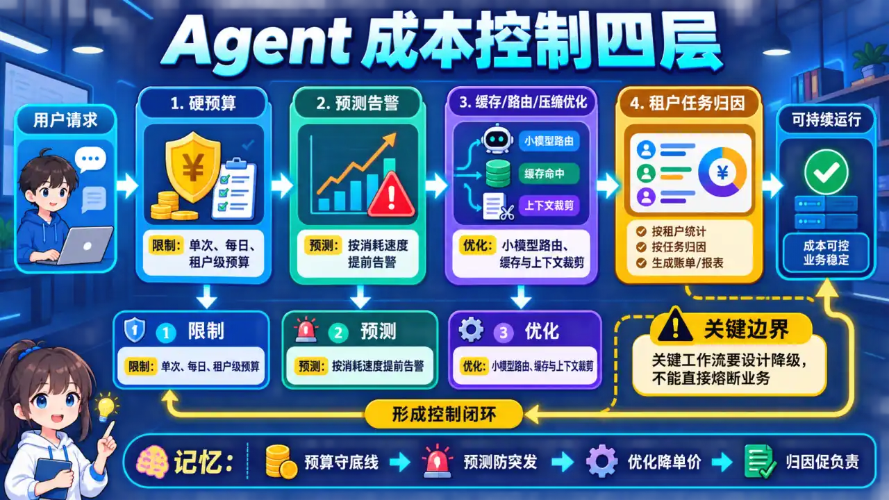 23 模块 Q15 教学图:生产环境 Agent 成本超支告警:预算控制最佳实践