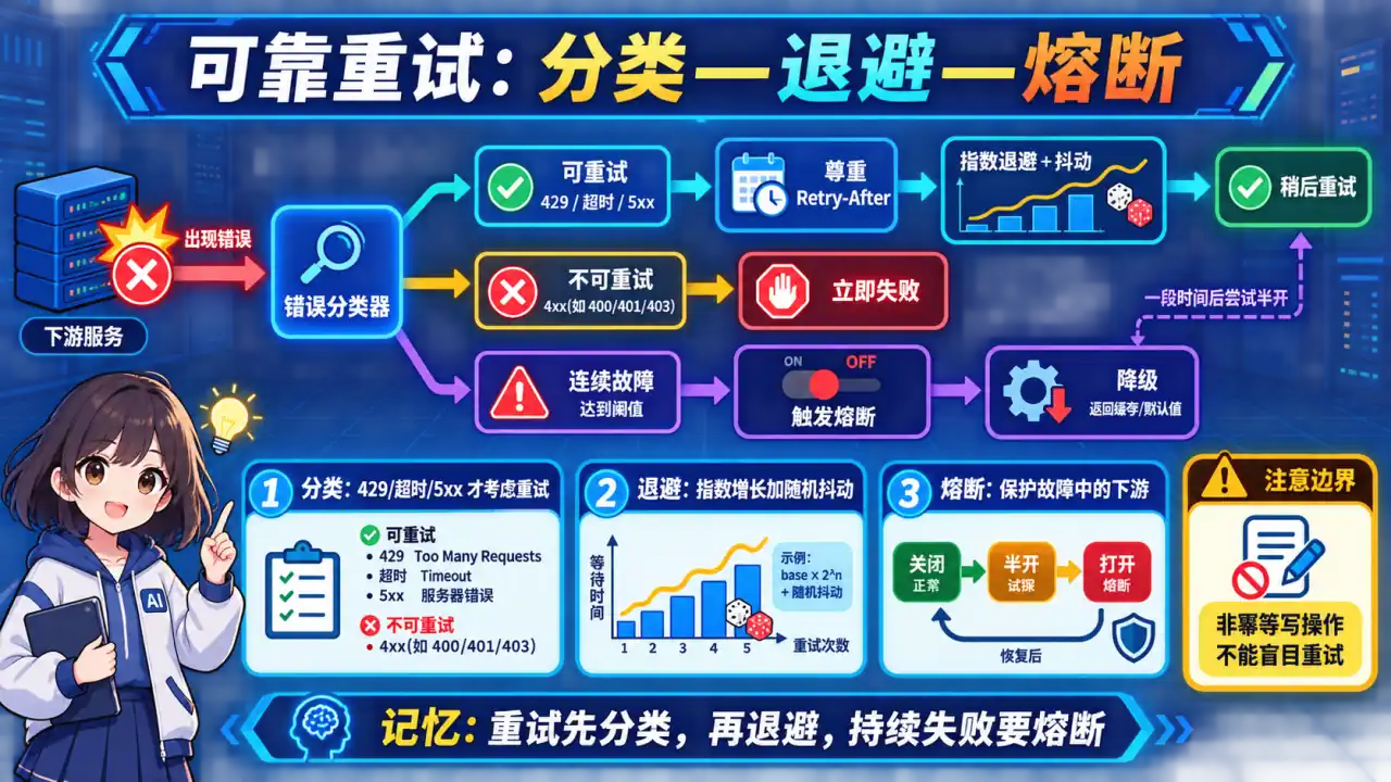 24 模块 Q3 教学图:如何用 Python 实现健壮的 LLM 重试机制(含指数退避)?