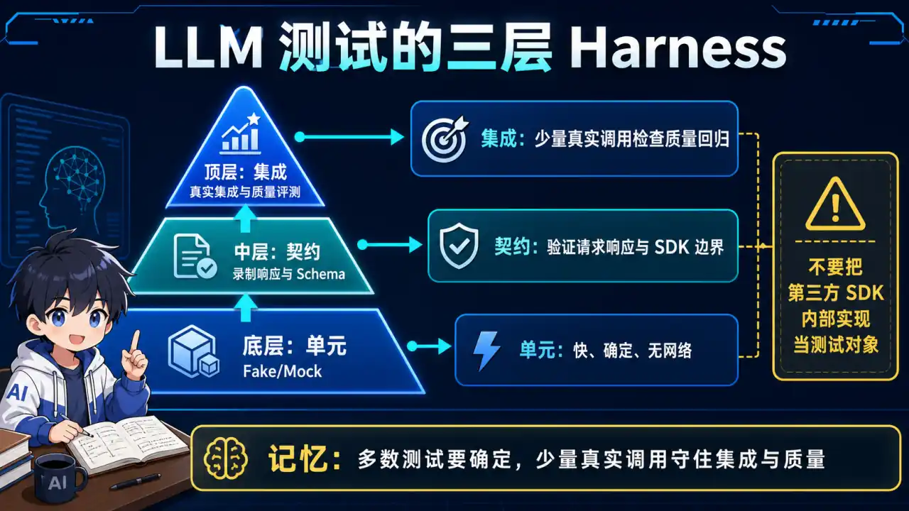 24 模块 Q6 教学图:如何用 pytest + Mock 测试一个 LLM 应用?