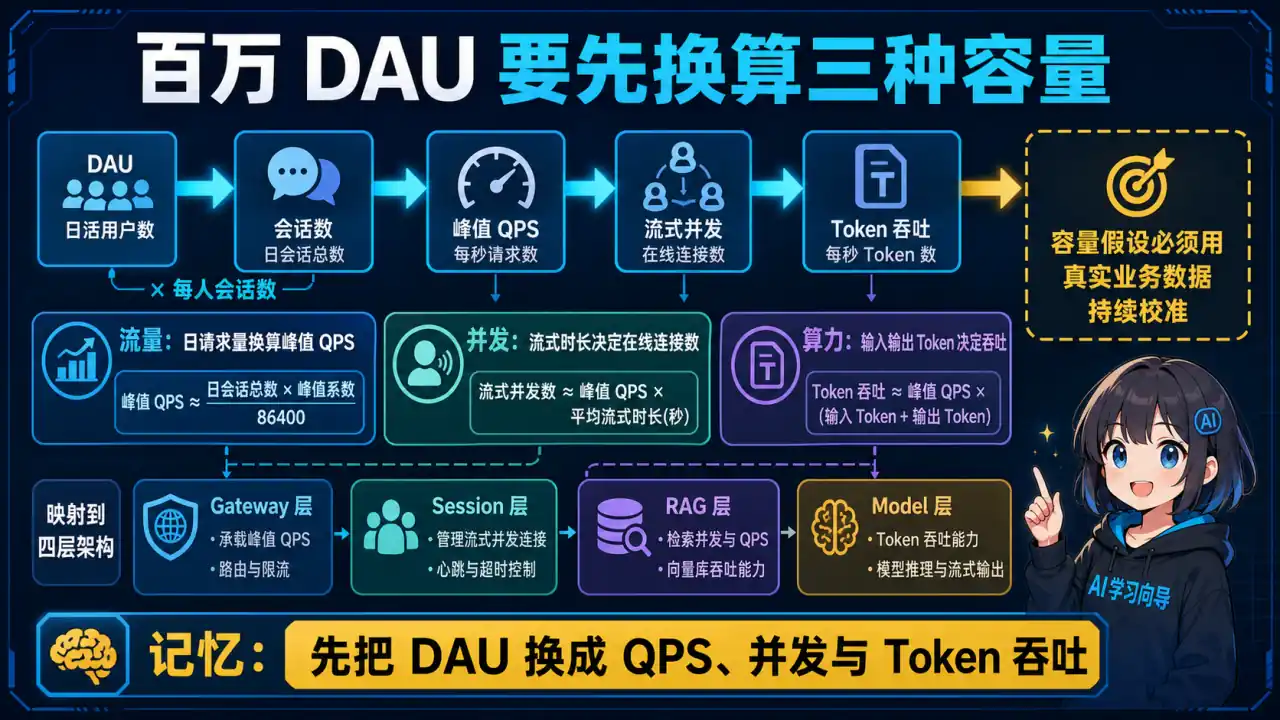 25 模块 Q1 教学图:设计一个百万 DAU 的 AI 客服系统(核心高频考题)
