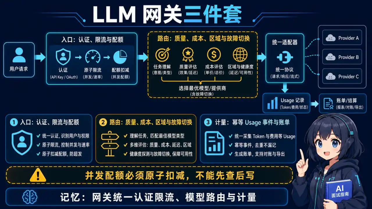 25 模块 Q3 教学图:设计一个 LLM API 网关(限流 + 路由 + 计费)