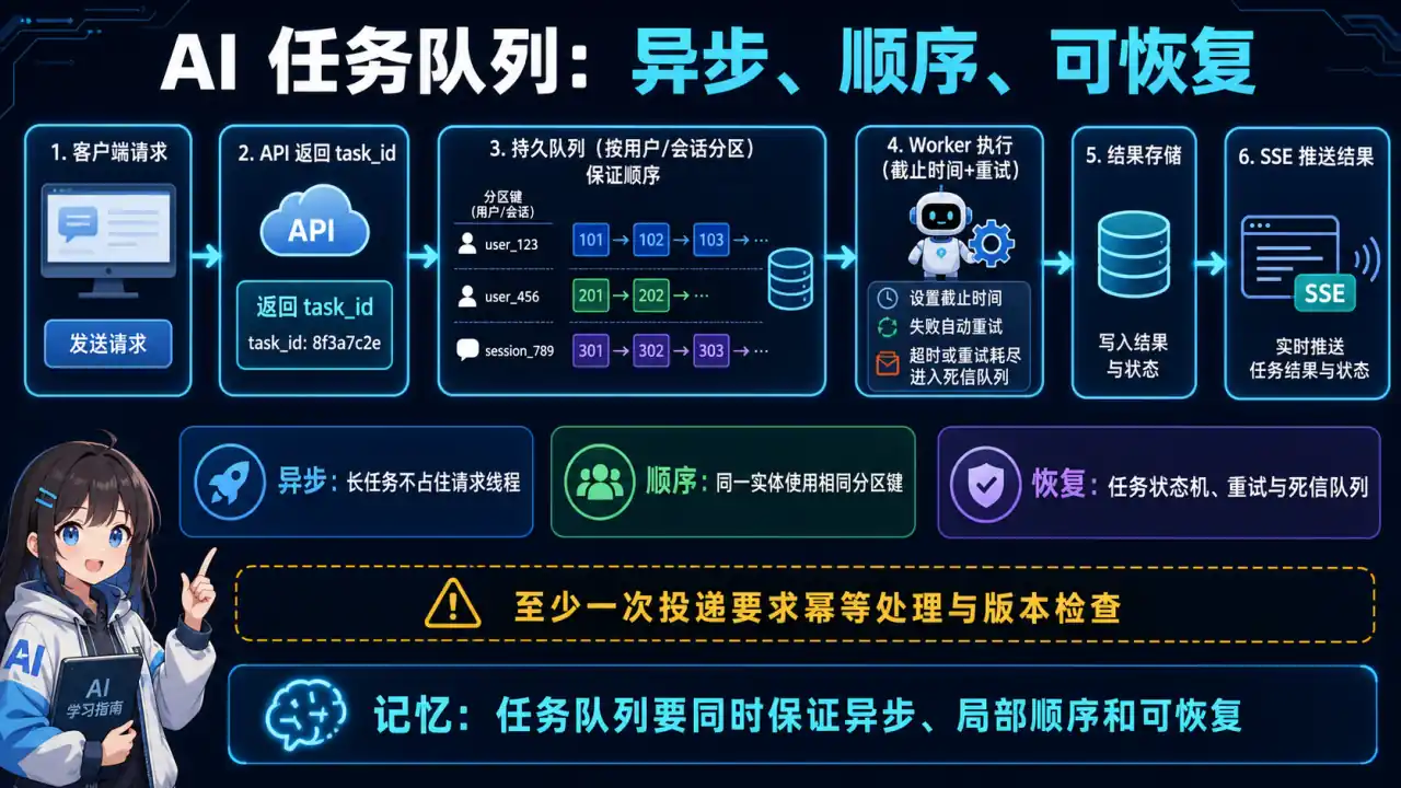25 模块 Q4 教学图:如何设计 AI 任务队列系统(避免超时、保证顺序)