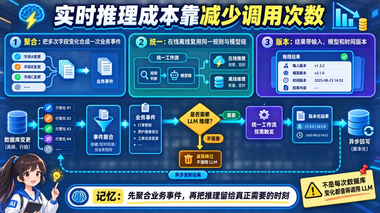 25 模块 Q10 教学图:Agent 实时推理成本怎么控制?万级 QPS 的数据变更如何用大模型处理?(高级区分题)