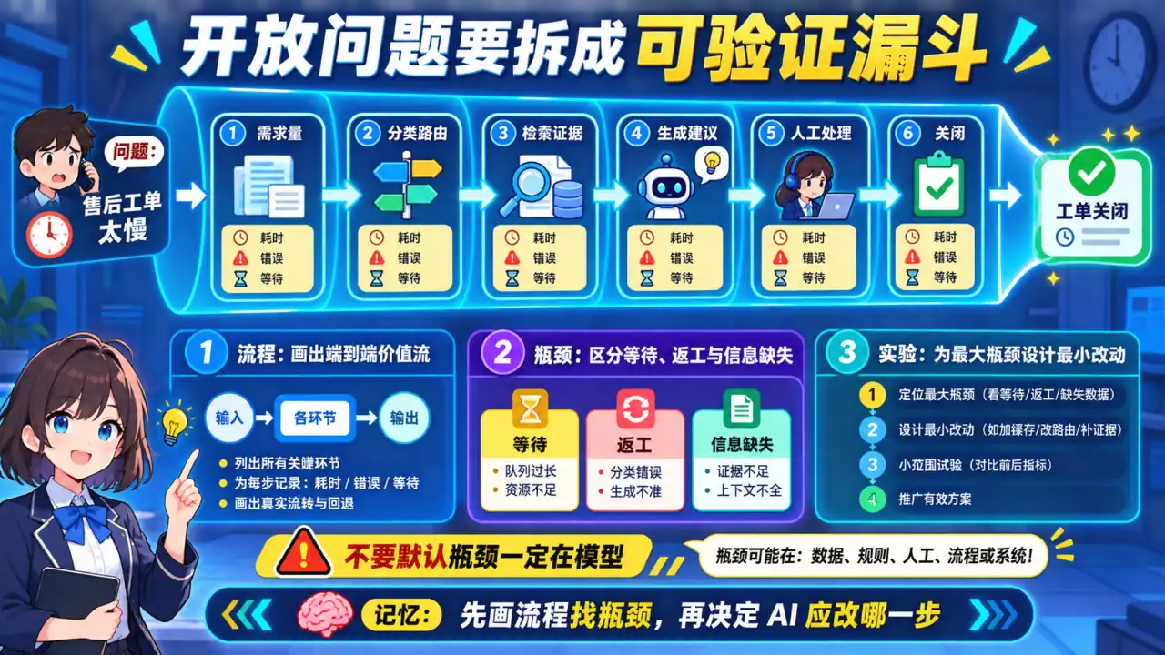 26 模块 Q7 教学图:面对“我们的售后工单太慢”这类开放问题,你如何做 decomposition?