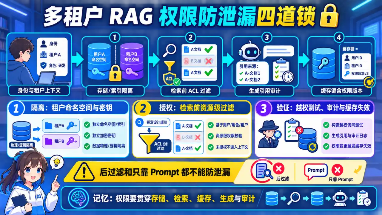26 模块 Q14 教学图:多租户 RAG 怎样保证文档权限不会泄漏?