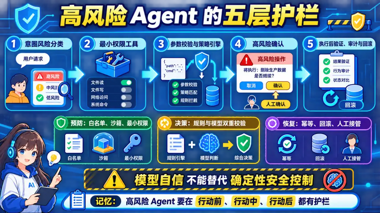 26 模块 Q15 教学图:高风险 Agent 如何控制幻觉和错误操作?