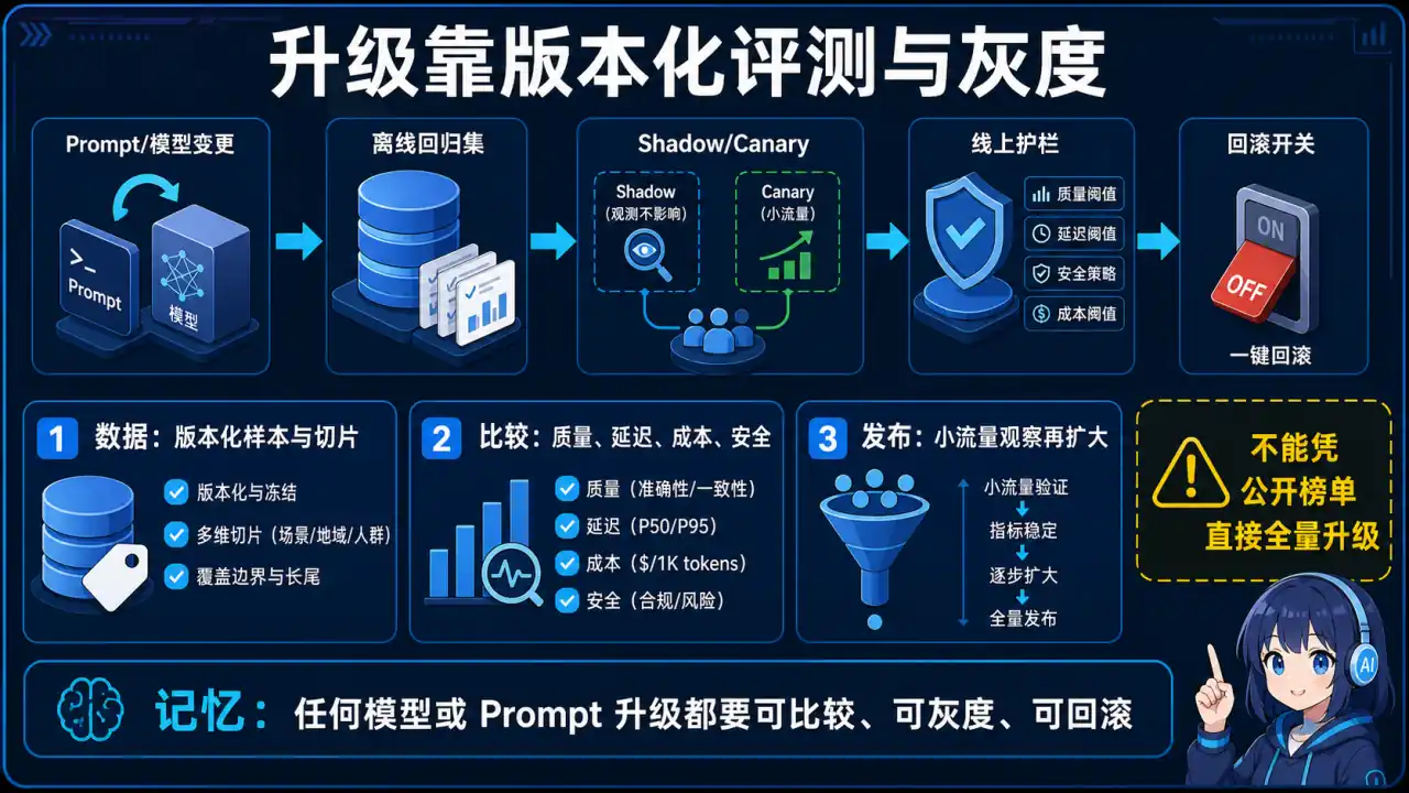 26 模块 Q18 教学图:模型或 Prompt 升级时,如何避免客户效果回退?