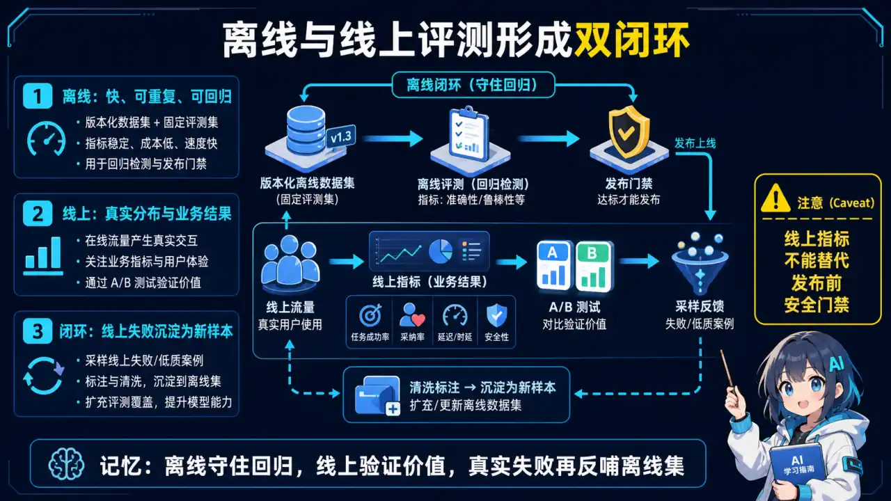 28 模块 Q12 教学图:离线评测和线上评测有什么区别?